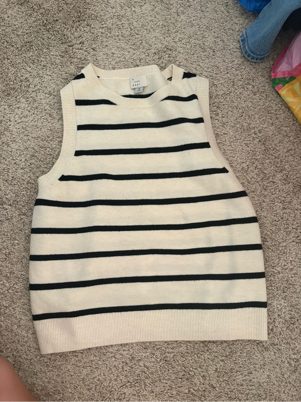 A New Day Striped Knit Sleeveless Sweater Vest - Cream & Black